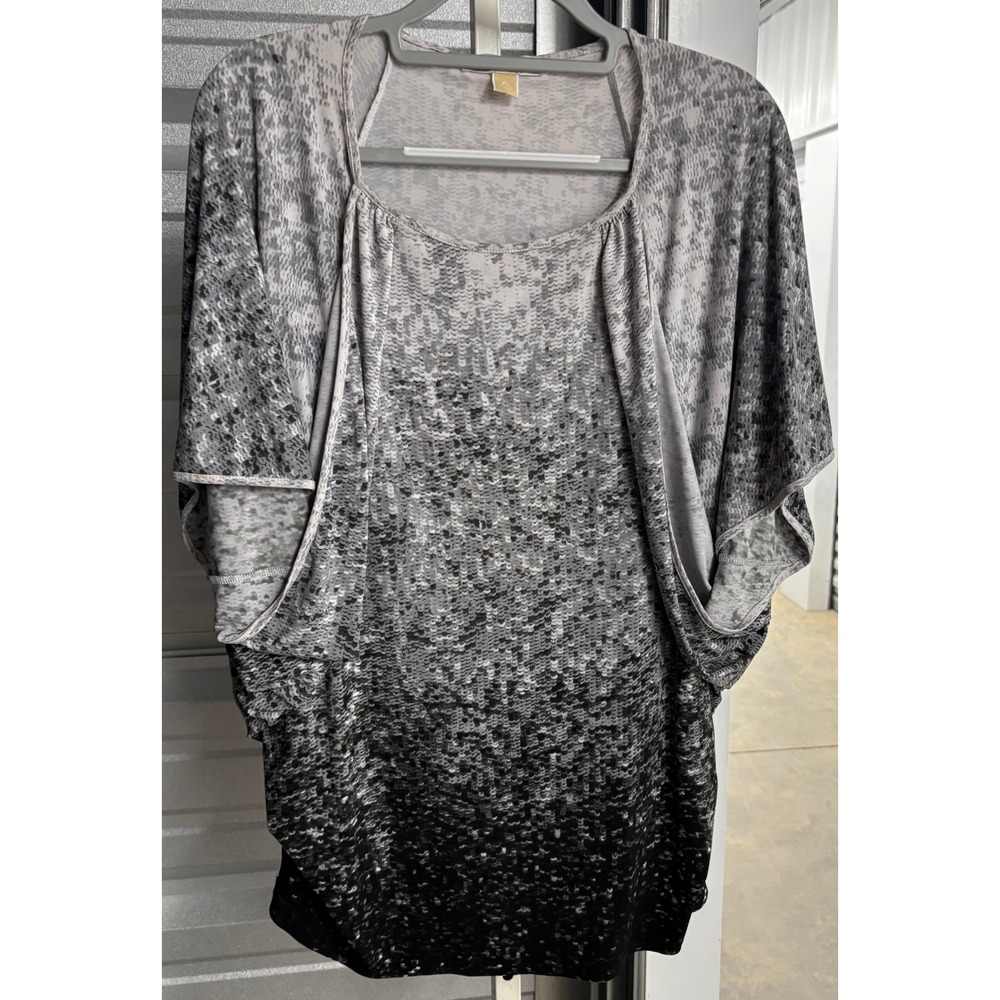 Michael Michael Kors Grey Black Ombre Sequin Print Dolman Top XL